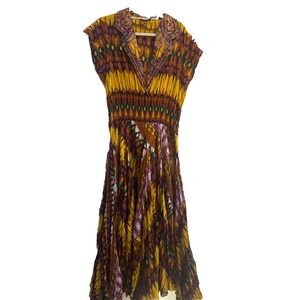 Sandy Starkman large Tiered beaded dress Boho  elasticized waist